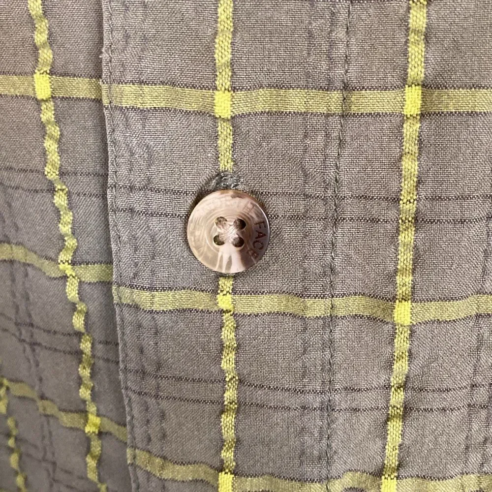 The North Face Mens Short Sleeve‎ Button Up Shirt XL Green Yellow Plaid Pocket